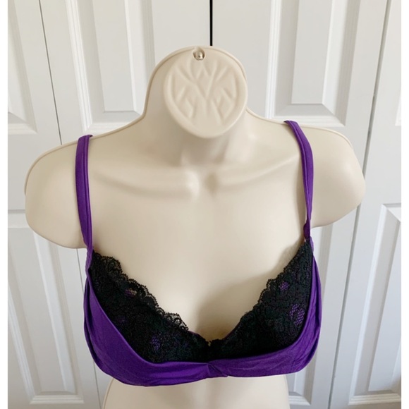 Cacique Ruched Purple & Black Lace Bra – Flattering & Supporting Plunge – 40C - Picture 4 of 8